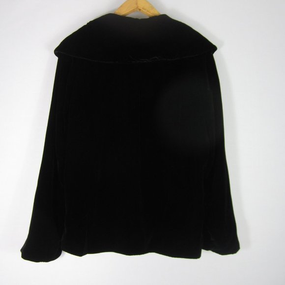 Hilary Radley Womens L Black Velvet LS Blazer Asymmetric Jacket Silk Rayon Blend - Picture 2 of 11